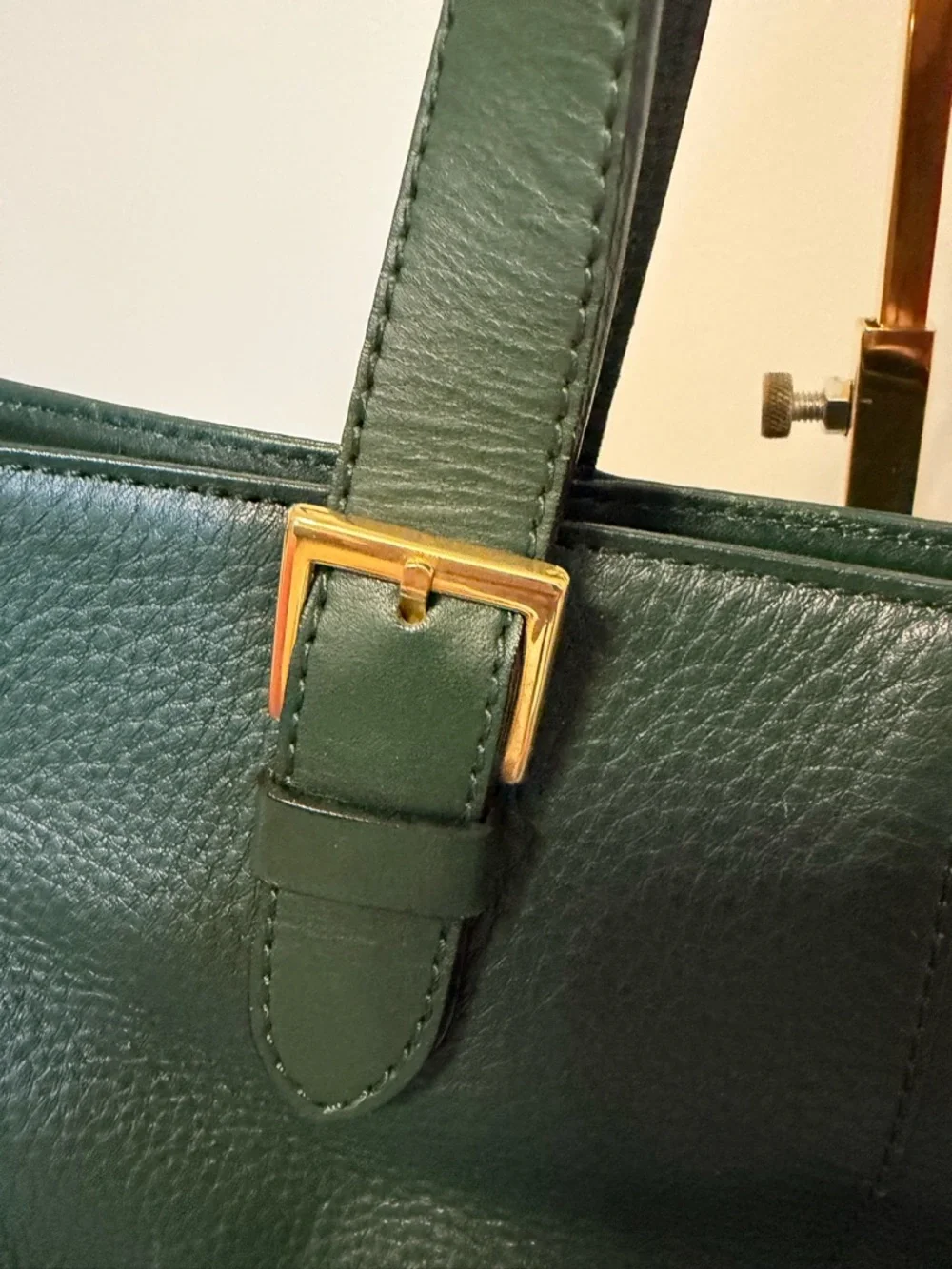 Burberry Dark Green Leather Tote with Gold Hardware - Picture 3 of 13